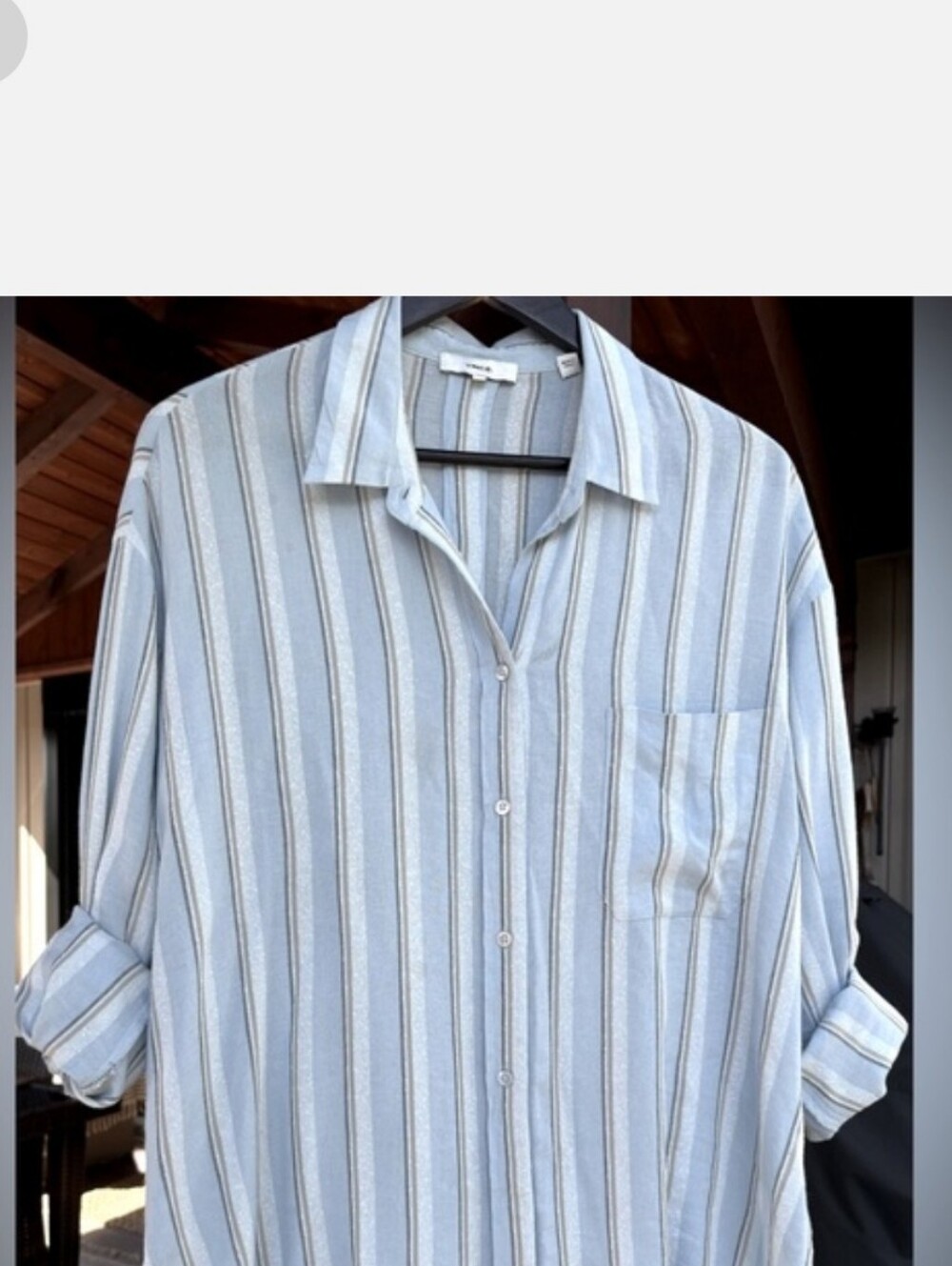 Vince Linen Blend Blue Stripe Button Up Lightweight Textured Collared Size XL